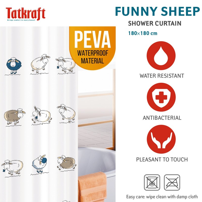 Tatkraft Funny Sheep Штора для ванной комнаты из водонепроницаемого...