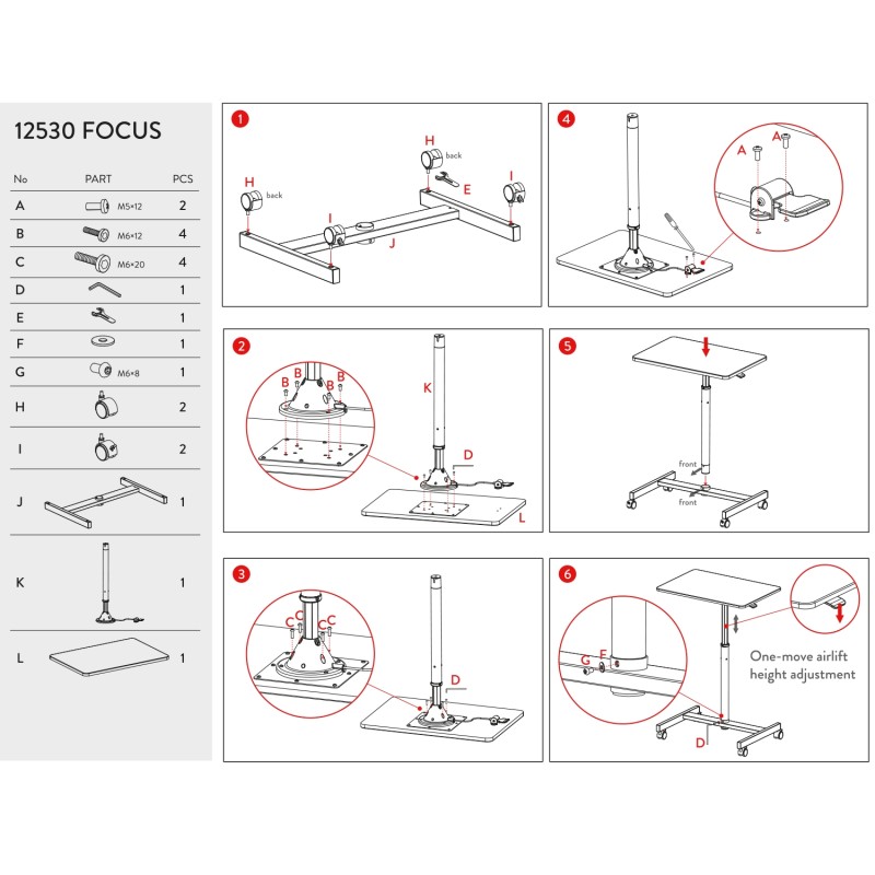 Tatkraft Focus Airlift Sit-Stand mobiilne ergonoomiline arvutilaud